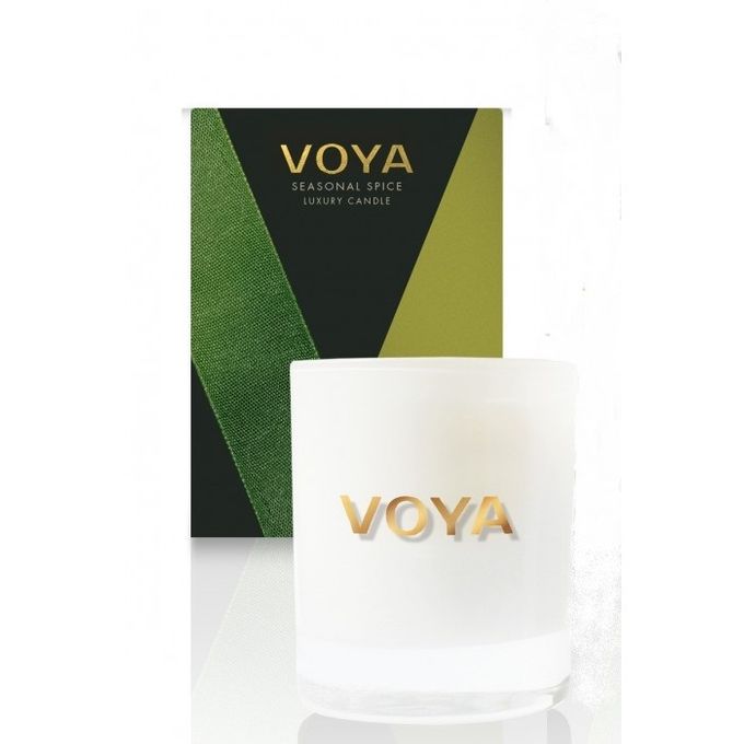 Seasonal Spiced Scented Candle  €27Indulge in the Delectable Scent of The Season with VOYA's limited edition scented candle. This festive inspired fragrance has a dominant aroma of sensuously sweet orange and spicy cinnamon which is smoothly balanced by earthy clove and deep woody undertones. This deliciously seasonal aroma is the perfect gift

Burn Time
Up to 30 hours

Therapeutic Benefit
Provides a positive pick me up and sense of emotional wellbeing.